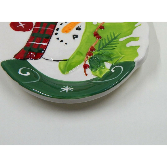 Fitz and Floyd Sentiment Tray Holly Hat Snowman Sing With Joy w/Box Oval - Picture 8 of 8
